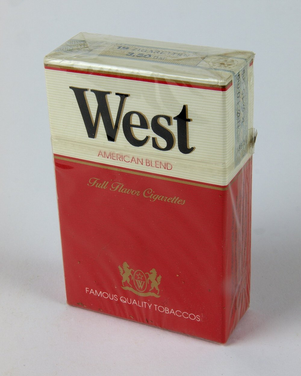 Originalverpackte Packung West American Blend mit 19 Zigaretten und Absender West Park Tobacco USA, Deutschland 1981