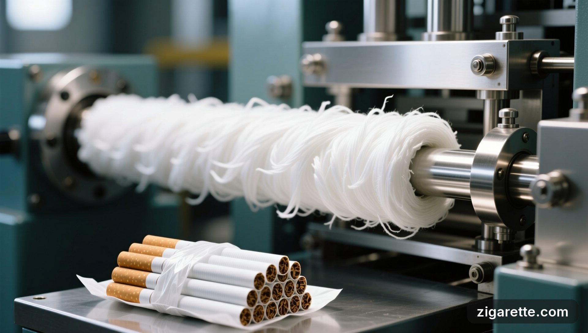 Filtertow und Filterstab – Makroaufnahme der Filterfertigung