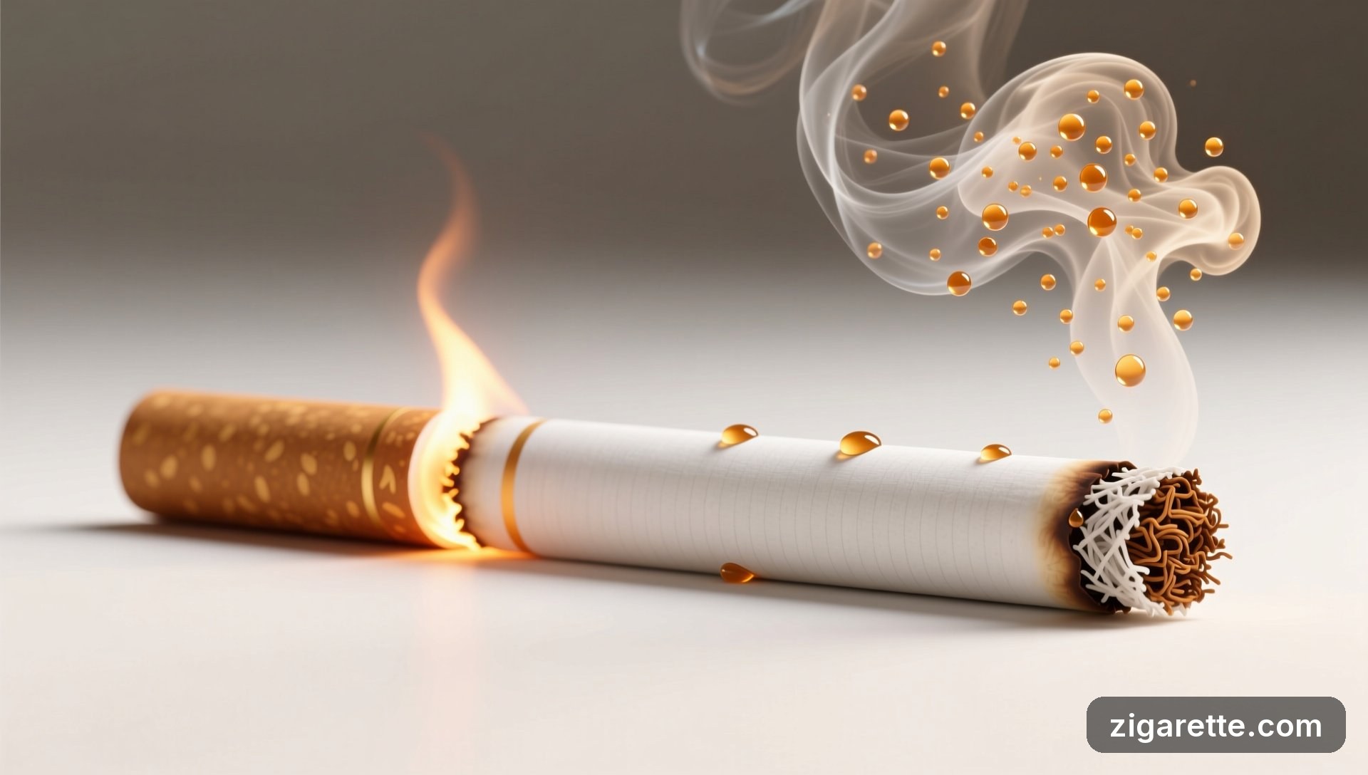 Partikel und Gas – Halbrealistische wissenschaftliche Illustration eines Zigarettenquerschnitts